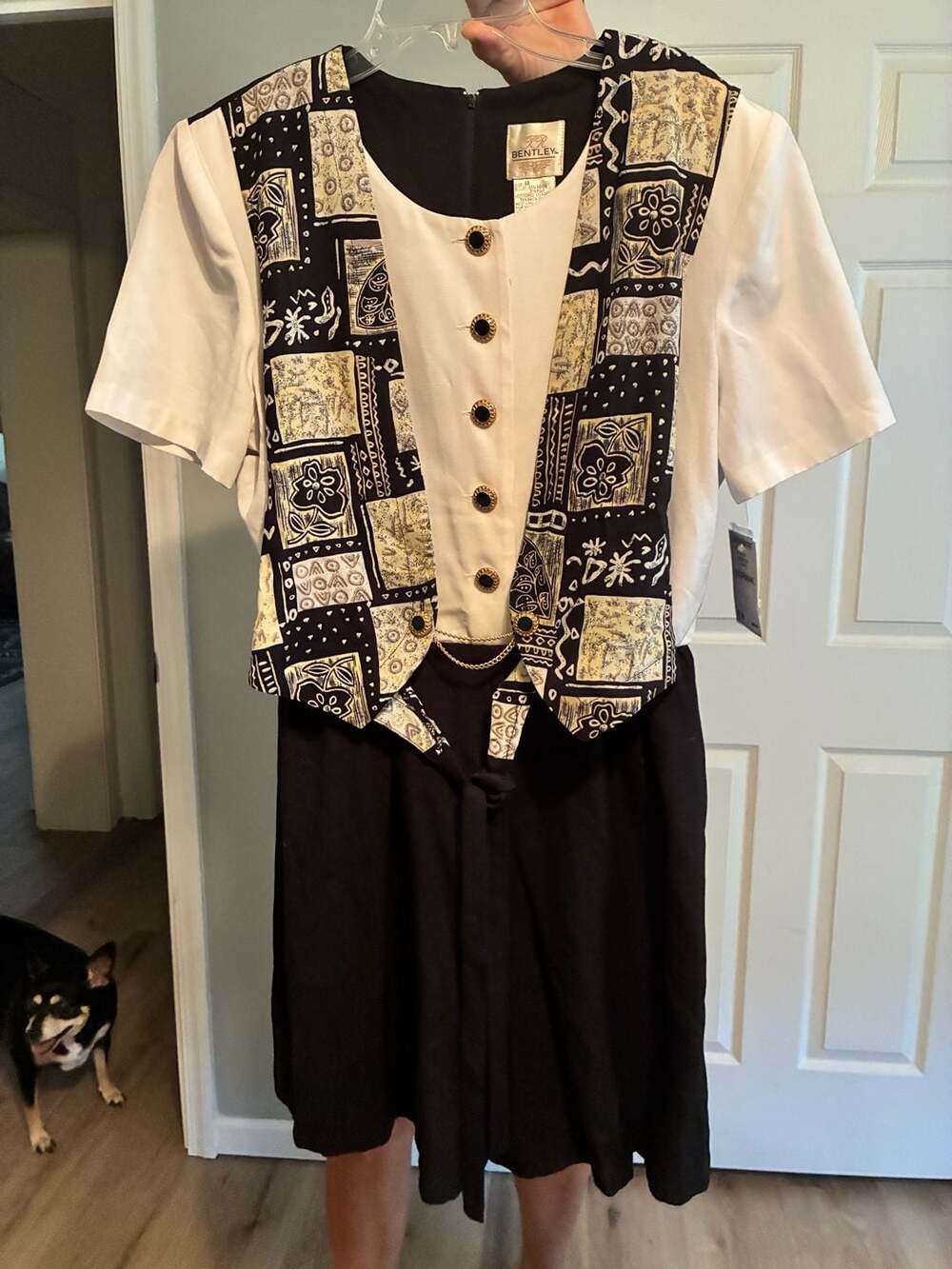 TR Bentley Vintage 90s Black and White Patchwork Vest Dress Size 14